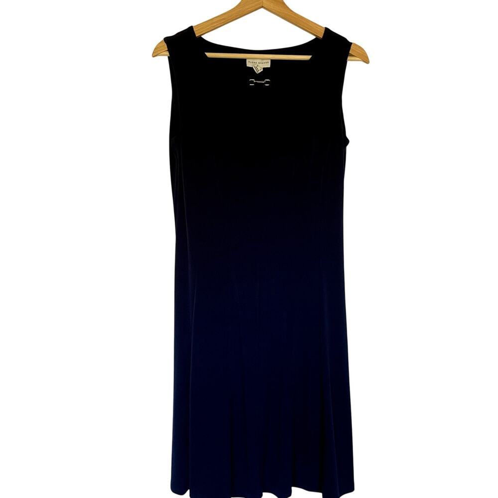 Susan Graver navy blue knee‎ length dress sleeveless summer sundress women's XS